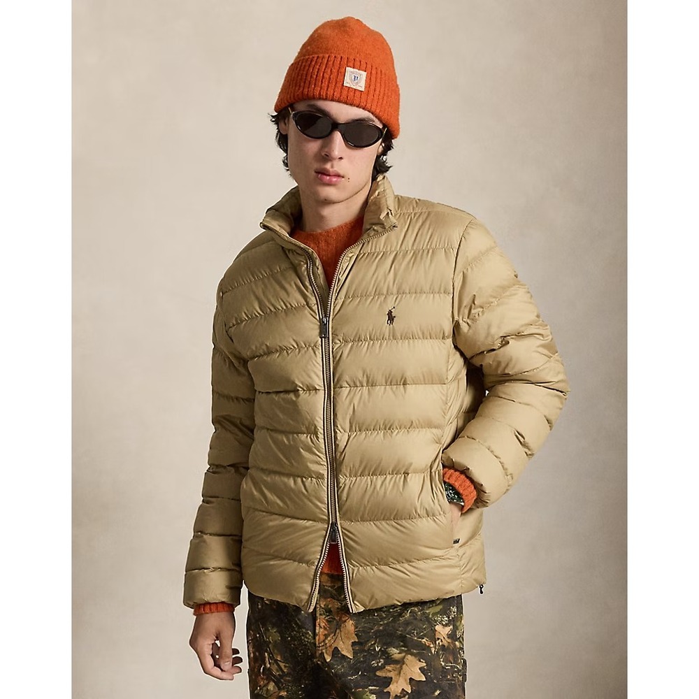 Mens Sz XXL Polo Ralph Lauren Jacket Colden Down Stand Up Collar Full Zip Khaki